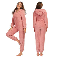 Women's Winter Warm Pyjamas Girls Onesies Fluffy Fleece Jumpsuits Nightwear Overall Hooded Sets Pajamas for Female Plus Size