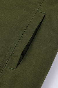 Green Gray Lapel Collar Button Fleece Jacket