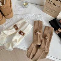 New Middle Tube Mid-Tube Socks Keep Warm Solid Color Snow Boot Socks Heel Furry Label Knitted Ins Women Socks Autumn