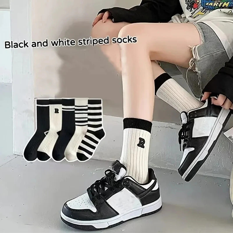 14/5/4 Pairs Retro Floral Socks , Texture Solid Socks , Women's Socks & Hosiery Mid-calf Socks Rustic Retro Casual Socks