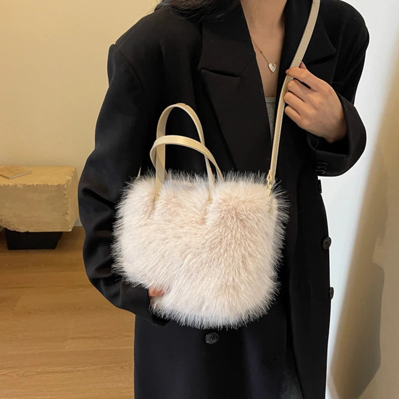 Faux Fur Tote Bag Women's Bucket Plush Luxury Design Ladies Handbags Soft Winter Crossbody Shoulder Bags Bolsa Feminina