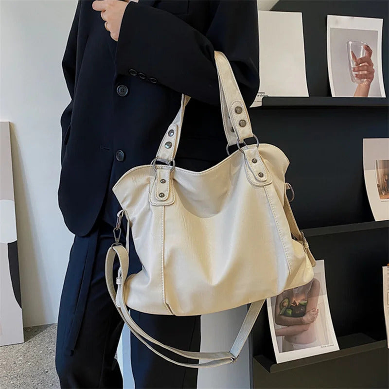 Large Capacity Black Shoulder Bags For Women Large Shopper Bag Solid Color Soft Leather Crossbody Handbag Lady Travel Tote Bag