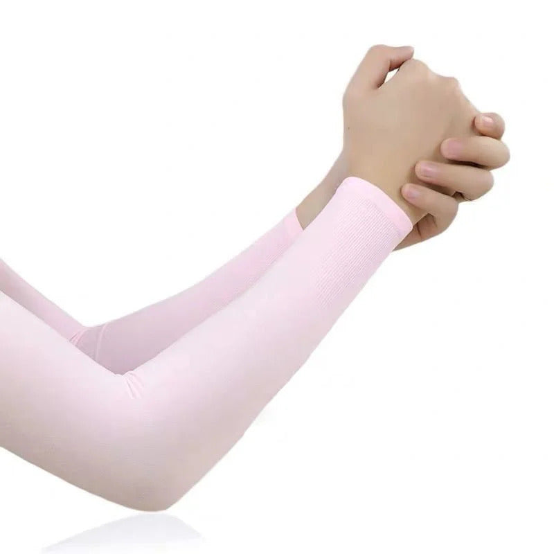 1 Pair Summer Long Ice Silk Arm Sleeves Sun UV Protection Hand Protector Cover Sunscreen Outdoor Elastic Half Finger Gloves Set