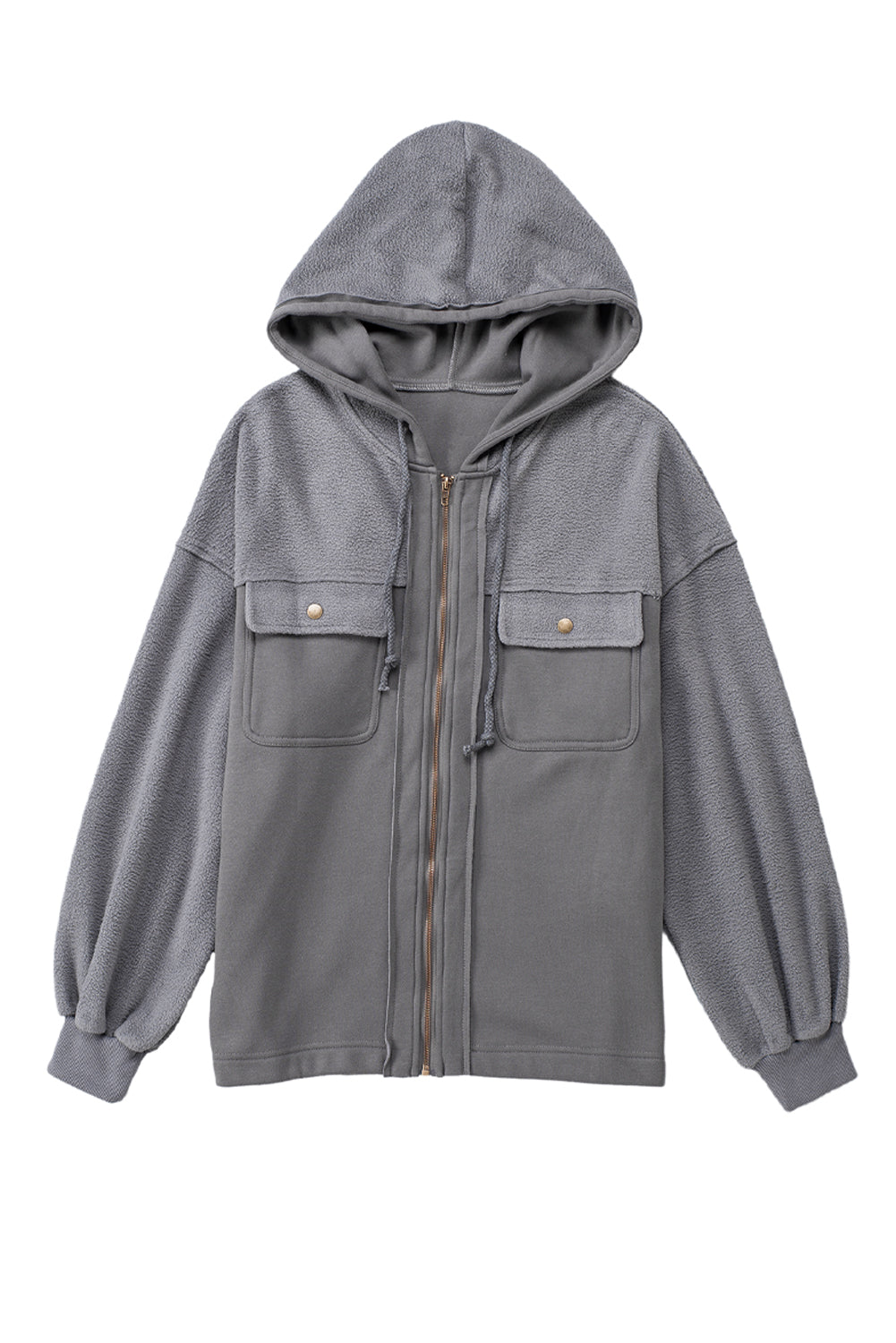 Green Flap Pocket Drawstring Hood Zip Up Jacket