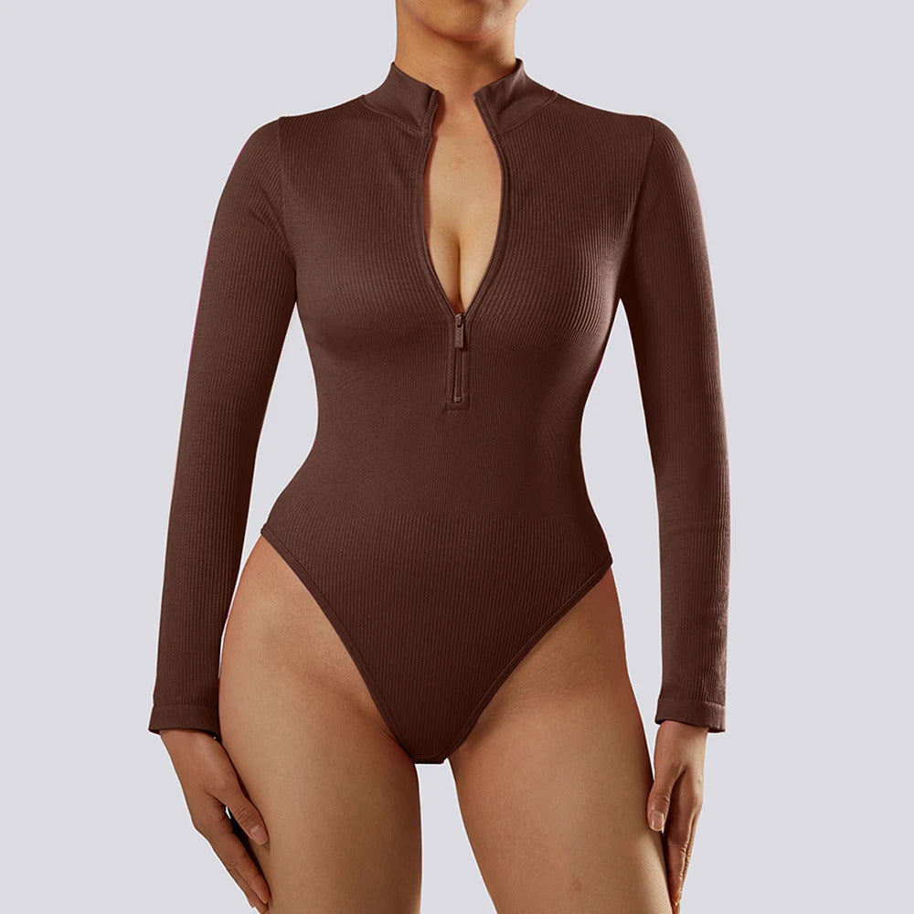 Bodycon Slim Jumpsuit For Women‘s Clothing Zipper Casual Brown Fitness Rompers Autumn 2024 Playsuit Activity Streetwear Overall