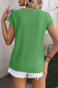 Dark Green Cap Sleeve Round Neck Knit Short Sleeve Sweater