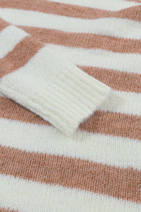 Brown Striped Round Neck Casual Sweater