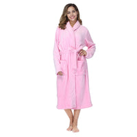 RONGTAI Women's solid color lapel bathrobe autumn and winter models facecloth warm and comfortable long-sleeved robe homewear