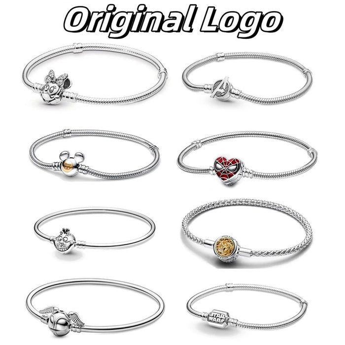 Original 925 Silver Plated Moments Bracelets Minnie Mickey Spider Love Heart Clasp Bead Charm Bracelet For Women DIY Jewelry