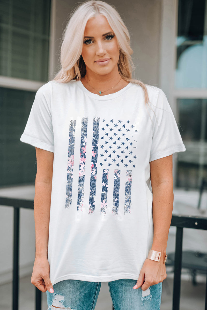 White Floral American Flag Graphic Tee