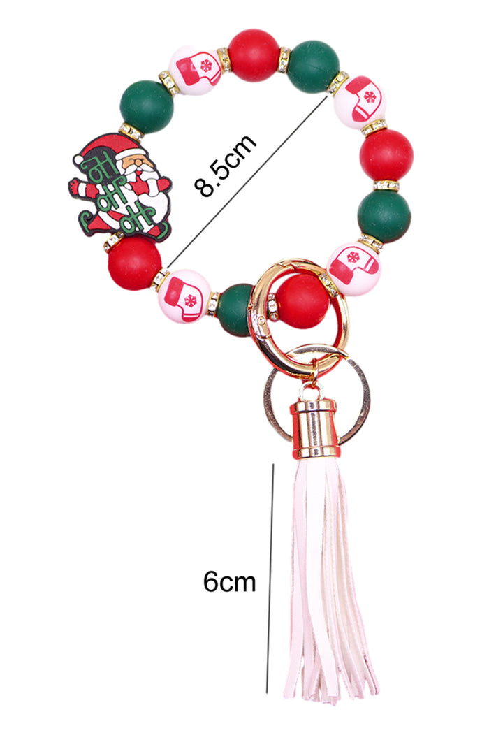 Fiery Red Christmas Silicone Bead Tassel Keyring