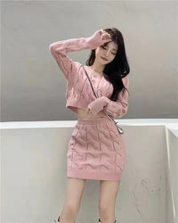 Two Piece OF Pullover Autumn/Winter Knitted Sweater Set Pure Desire Short Sweater Sexy Spicy Girl Arm Wrap Skirt Sweater Female