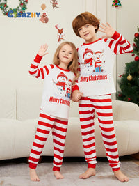 New Christmas family home dress Christmas Deer Snowman family suit red and white stripes patchwork printed pyjamas two-piece set