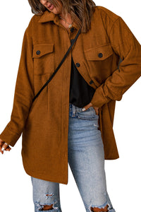 Brown Long Sleeve Pockets Buttoned Shirt Jacket