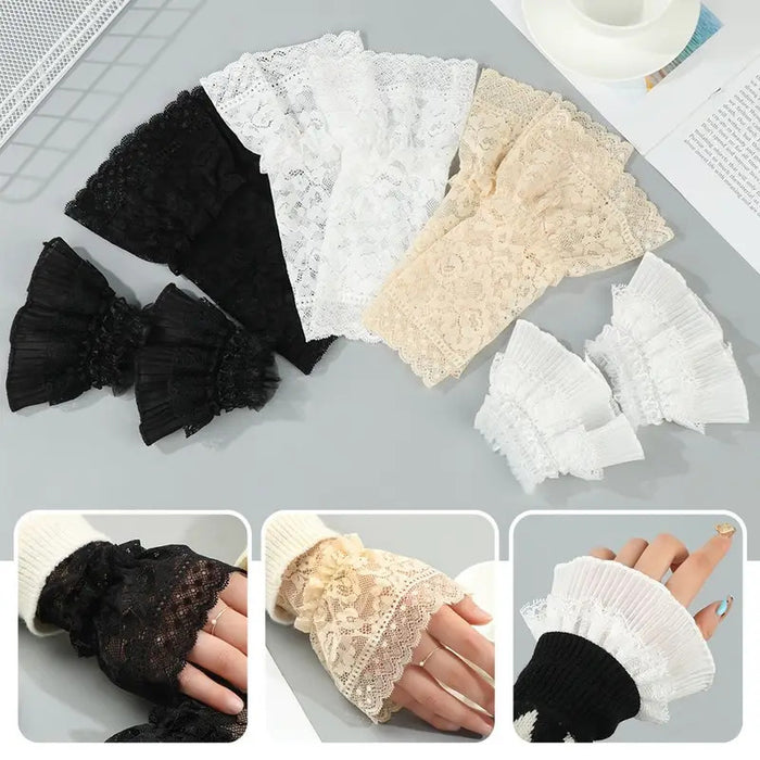 1Pair Detachable Fake Sleeves Spring Autumn Wild Sweater Decorative Sleeves Lace Ruffles Elbow Sleeve Cuff Universal Fake Cuff