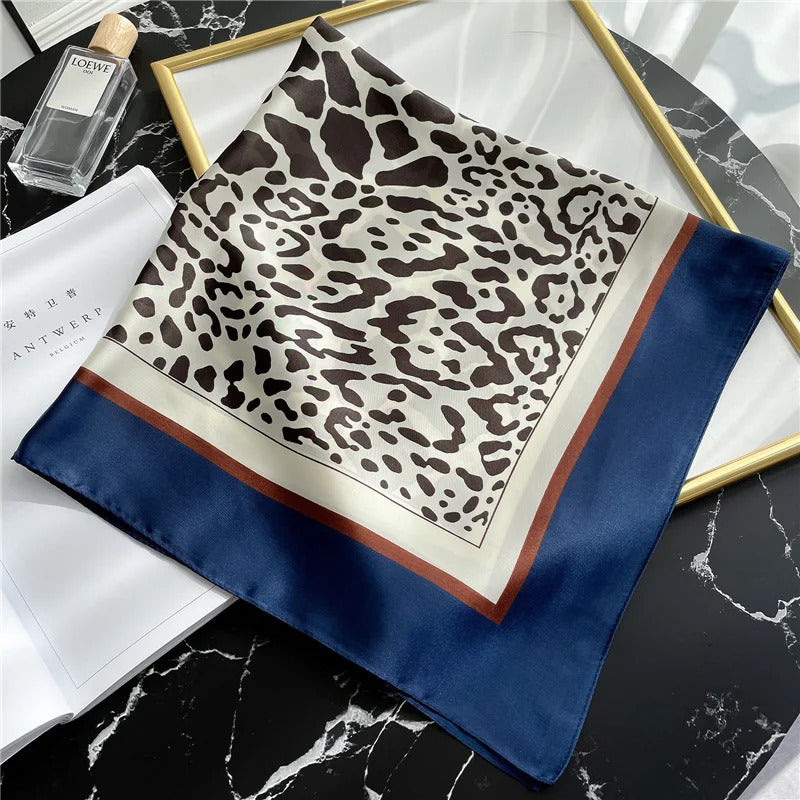 Fashionable 70*70cm Leopard Print Scarf For Women Spring/summer Soft Satin Borders Square Bandana Sun Protection Shawls