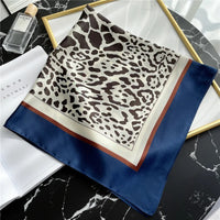 Fashionable 70*70cm Leopard Print Scarf For Women Spring/summer Soft Satin Borders Square Bandana Sun Protection Shawls