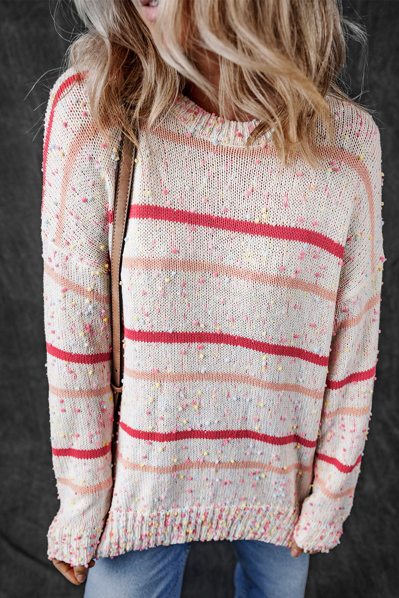 Pink Striped Confetti Knit Sweater