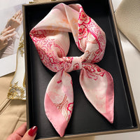 Luxury 2024 Silk Print Hair Scarf Women Floral Kerchief Neck Tie Hand Wrist Foulard Shawl Wraps Head Hijab Bandana Echarpe