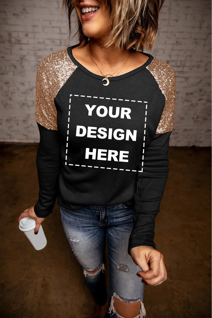 Blank Apparel - Black Sequin Shoulder Long Sleeve Top