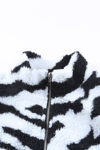 Black Zebra Teddy Zip-up High Neck Jacket