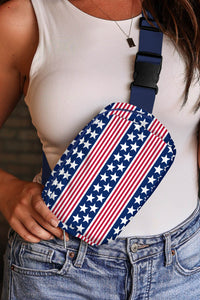 Dark Blue Star Printed Buckle Strap Flag Day Crossbody Bag