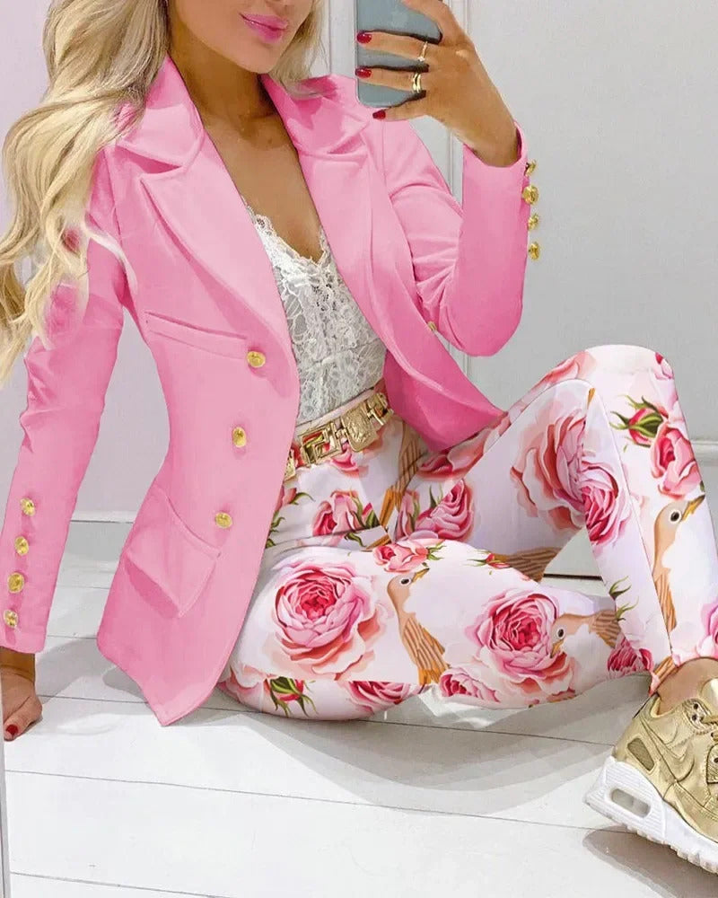 New 2025 Formal Office Pant Sets Women 2PCS Double Breasted Solid Blazers Jacket and Pants Two Pieces Set Female Pant Suits Sets