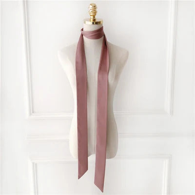 5X190CM Women Narrow Long Scarf 190x5cm Solid Color Chiffon Silk Rubber Red Tie Black Bag Ribbon Headbands Choker Streamer