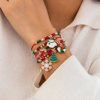 KunJoe 5pcs/set Cute Christmas Series Snowflake Tree Pendant Crystal Bracelet Women CCB Beads Adjustable Thread Rope Bracelet