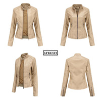 Leather coat  spring women leather jacket slim motorcycle clothing  Zipper fashion jackets and coats black high-quality clothing