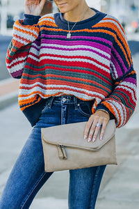 Stripe Boho Fashion Drop Shoulder Baggy Sweater