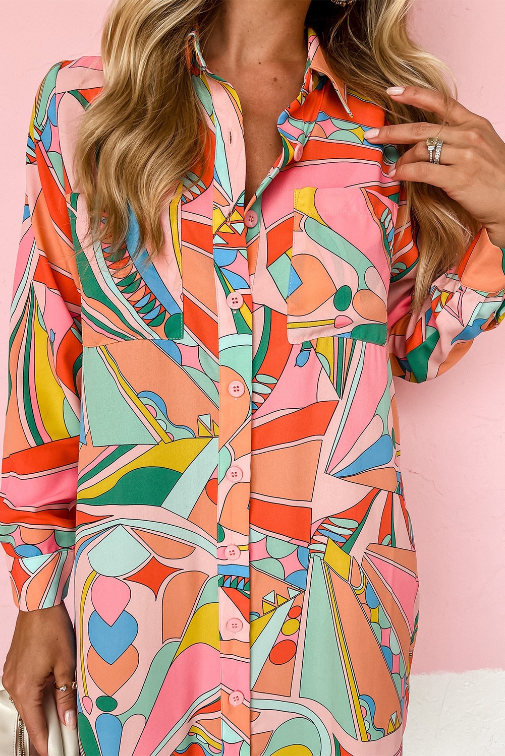 Women's Geometric Abstract Print Long Sleeve Shirt Dress