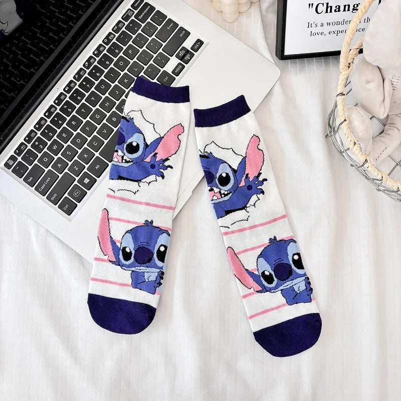 1 Pair New Design Cartoon Long Men Socks Stitch Kawaii Women Socks creative Skateboard socks Fashion knee-high Socks Size 34-42