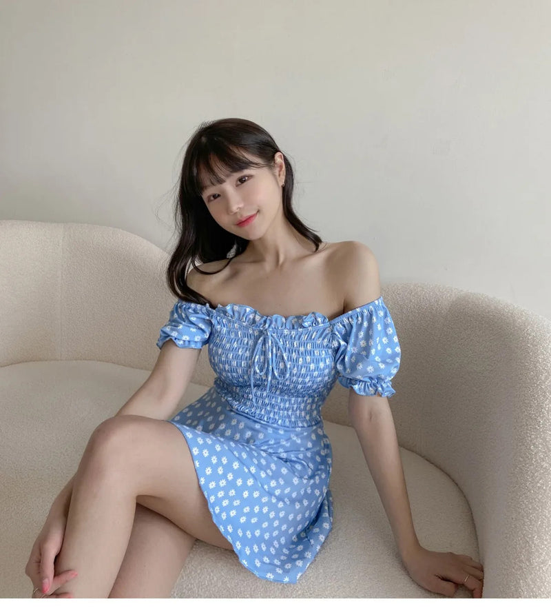 2024 Women One Piece Swimsuit Korean Ruffle Skirt Floral Print Beach Wear Bathing Suit Female Monokini Padded Swimming Dress