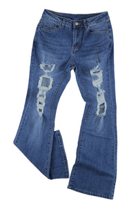 Blue High Waist Distressed Bell Jeans