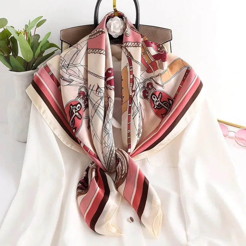 90*90cm Women Scarf Silk Feeling Hair Neck Square Brand Office bandanna muffler Waiter Flight Attendants Handkerchief Rings wrap