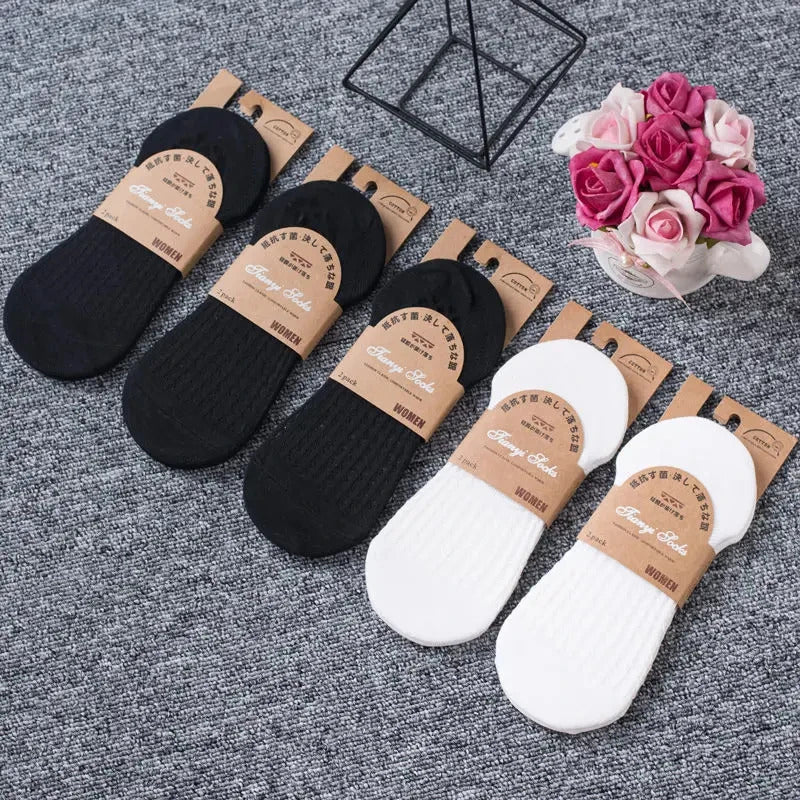 5 Pairs Women's silicone invisible Boat Socks  Summer Solid Color Ankle Boat Socks Female Soft Cotton Slipper Socks 35-40 EUR