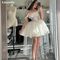 Amanda Customized White Mini Prom Dresses Flower Lace Embroidery Evening Dress Lace-up Spaghetti Strap Party vestidos de fiesta