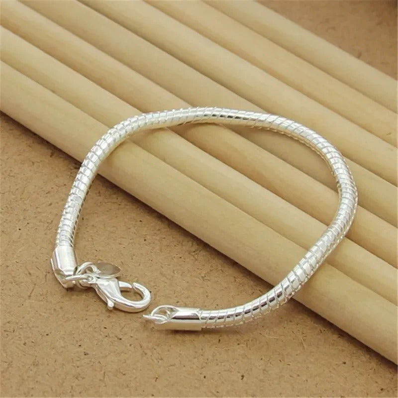 Hot 925 Sterling Silver Cute Buckle Side Chain Solid Bracelet for Women Men Charm Party Gift Wedding Fashion Jewelry