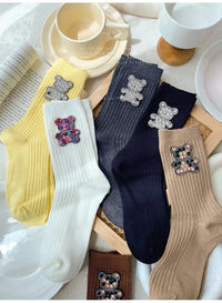 Diamond Cartoon Bear Decorative Socks, Fashionable Diamond Sparkling Women's Socks, Comfortable And Breathable Christmas Socks