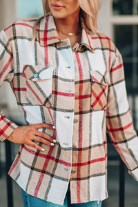 Green Plaid Print Buttoned Shirt Coat with Pocket