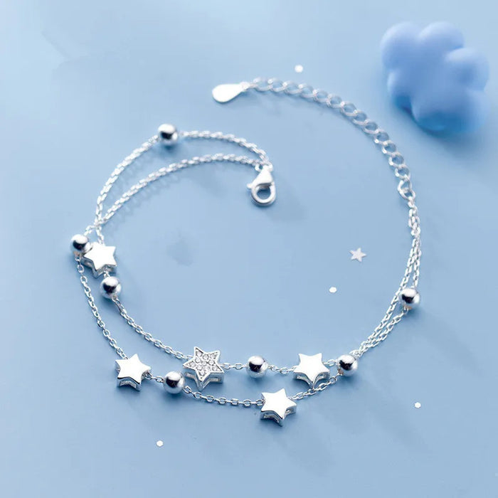 VENTFILLE 925 Stamp Silver Color Star Bracelet Fashion Korean Five-pointed Stars Crystal Double Bracelet Dropshipping Wholesale