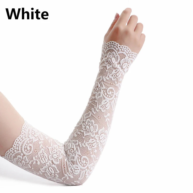 Summer Sunscreen Lace Arm Sleeve Women Long Mesh Yarn Arm Cover Sun UV Protection Fingerless Arm Cuffs Outdoor Driving Gloves