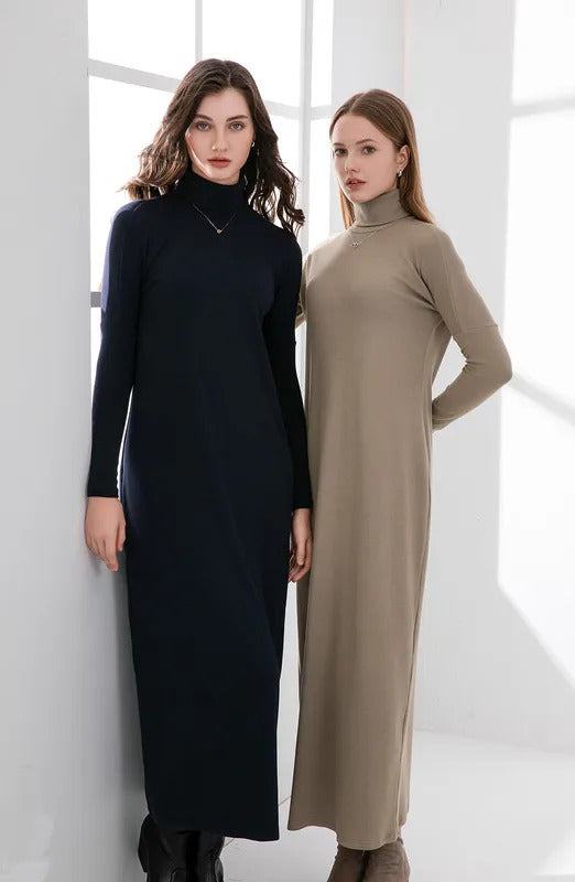 AS 2024 winter turteneck thicken ribbing dress soft and comfortable basic turn-down collar maxi dress ( Ship out in 1 day)