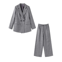 Fashion Grey Pants Sets For Women 3 Pieces Elegant Long Sleeve Belt Blazer Tank Top With High Waist Wide Trousers Lady Suits