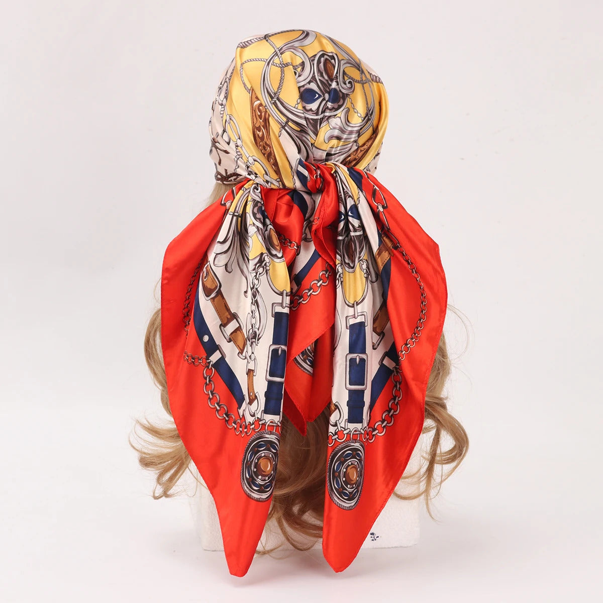 90*90cm Silk Scarf Scarftop Headwraps Women Four Seasons Hair Scarve Hijab Foulard Iuxe Bandana Femme Headscarf