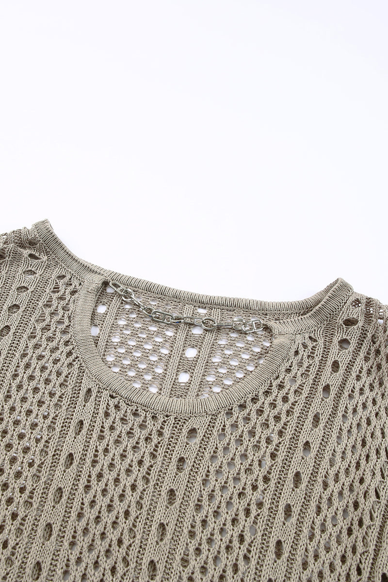 Khaki Hollow-out Chain Neckline Knit Sweater