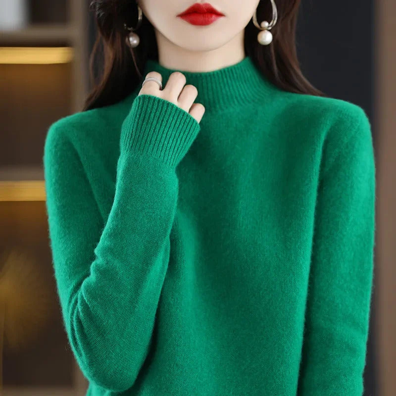 Autumn Winter Women Sweater Korean Fashion Warm Bottoming Shirts Half High Collar Basic Knitwear Solid Long Sleeve Pullovers