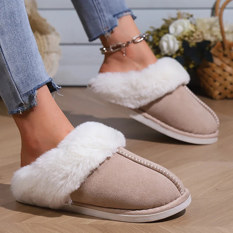 2023 Winter Warm Flat Fur Slippers Women Faux Suede Fluffy Furry Home Slides Woman Comfort Non Slip Indoor Floor Cotton Shoes