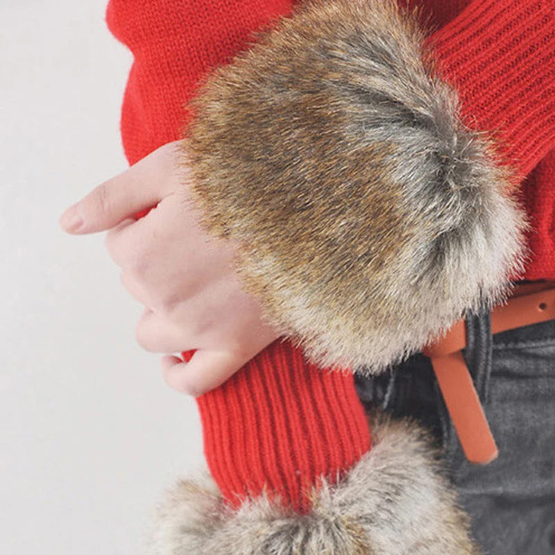 1 Pair Faux Fur Plush Windproof Cuff Sleeve Winter Women Wrist Sleeves Wristband Soft Elastic Wrist Slap On Cuffs Arm Warmer